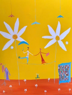 Alcuni amori trovano equilibrio tra le margherite, Pittura figurativa contemporanea, Acrilico