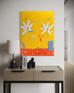 Alcuni amori trovano equilibrio tra le margherite, Pittura figurativa contemporanea, Acrilico