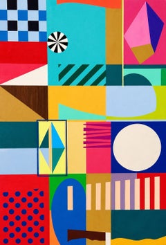 Alquimia 1, farbenfrohes geometrisches abstraktes Gemälde, Acryl auf Leinwandkarton
