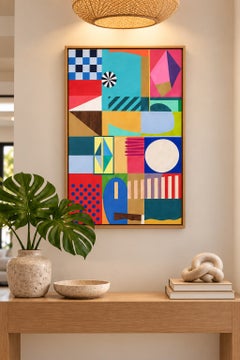 Alquimia 1, farbenfrohes geometrisches abstraktes Gemälde, Acryl auf Leinwandkarton