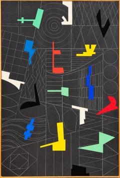 Alquimia 5, farbenfrohes geometrisches abstraktes Gemälde, Acryl auf Leinwandkarton, 2024