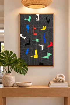 Alquimia 5, farbenfrohes geometrisches abstraktes Gemälde, Acryl auf Leinwandkarton, 2024