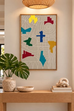 Alquimia 6, farbenfrohes geometrisches abstraktes Gemälde, Acryl auf Leinwandkarton, 2024