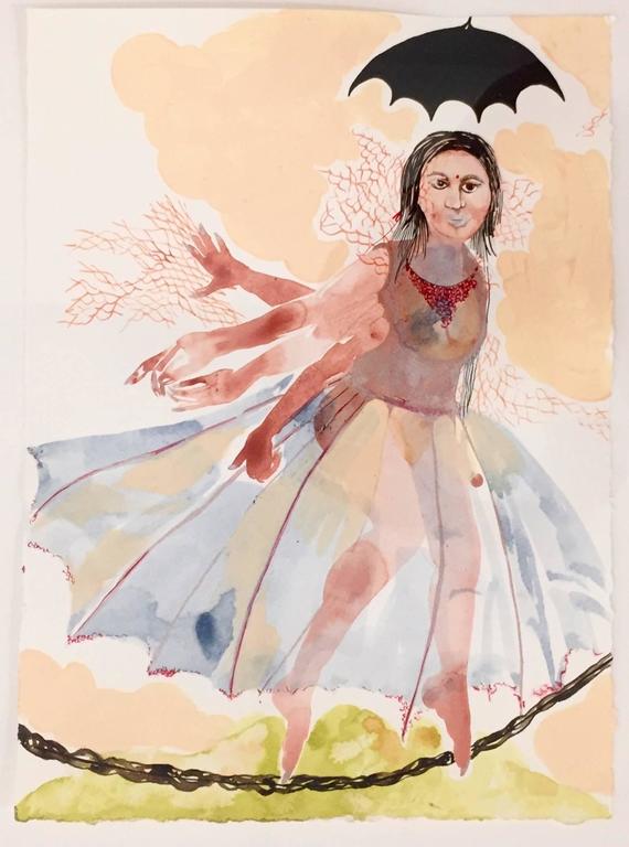Rina Banerjee Figurative Painting - For exotic beauty she tempted gravity, raised her skirt with protuberant...