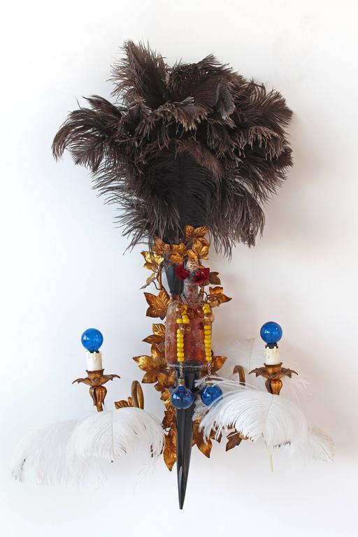 Rina Banerjee Abstract Sculpture - Sex-bait, in likeness to fish bait to catch her as disloyal...