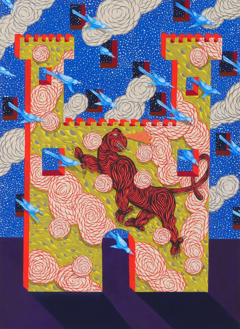 Andrew Schoultz Figurative Painting - Mind Fortress (Facade)