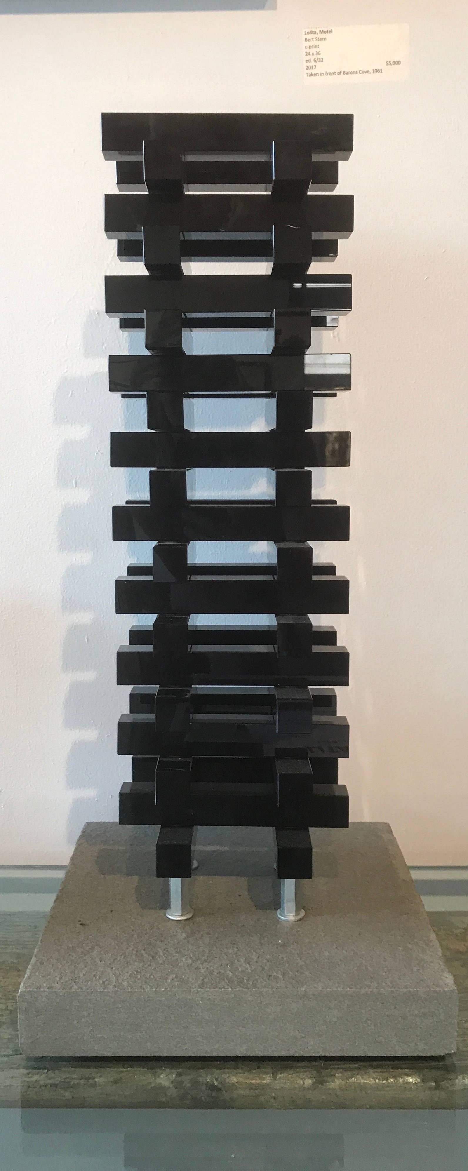 Nathan Slate Joseph Abstract Sculpture - 'Urban Glass Series' Glass standing tabletop black sculpture 
