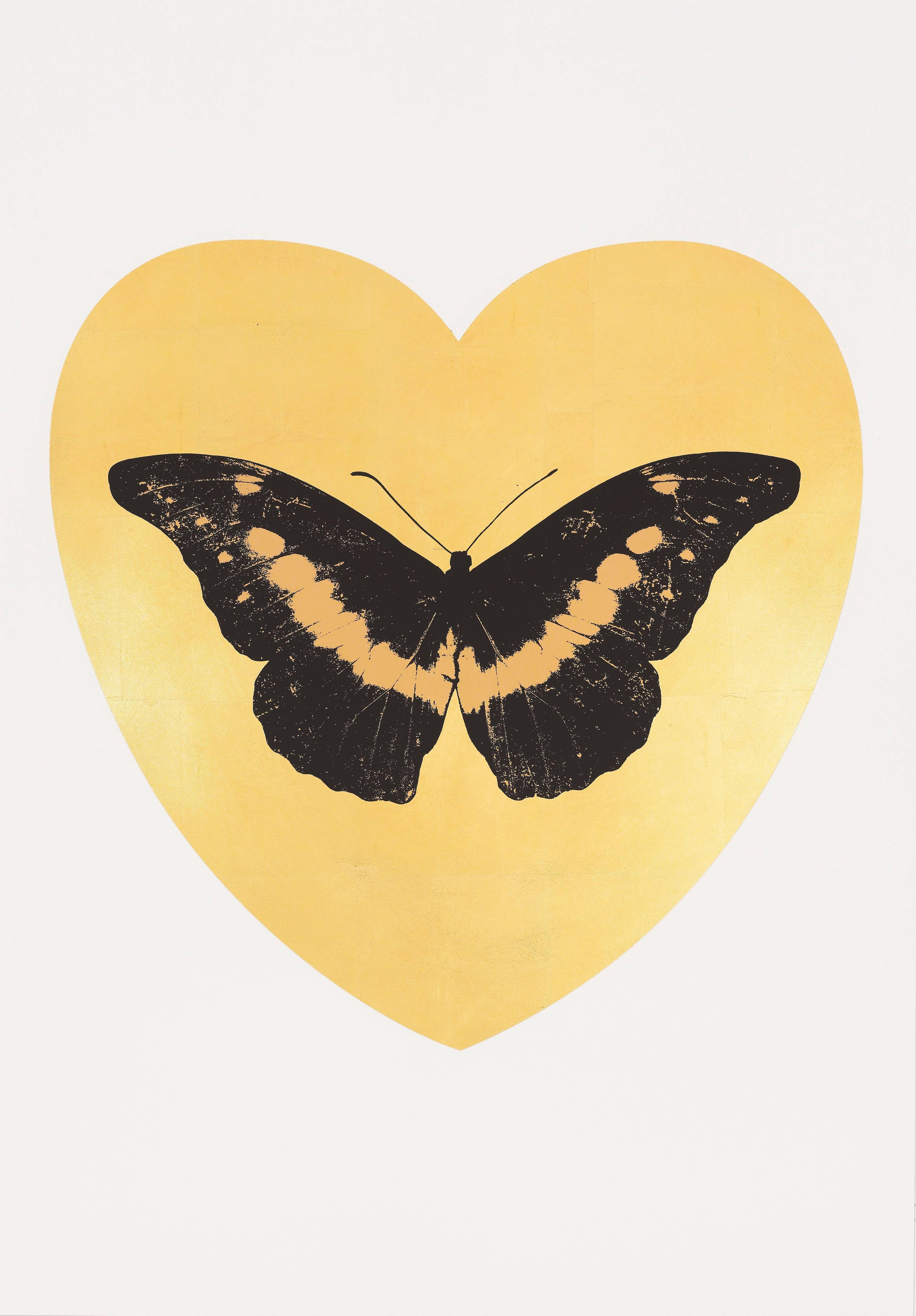 Damien Hirst Animal Print - I Love You - gold leaf, black, cool gold