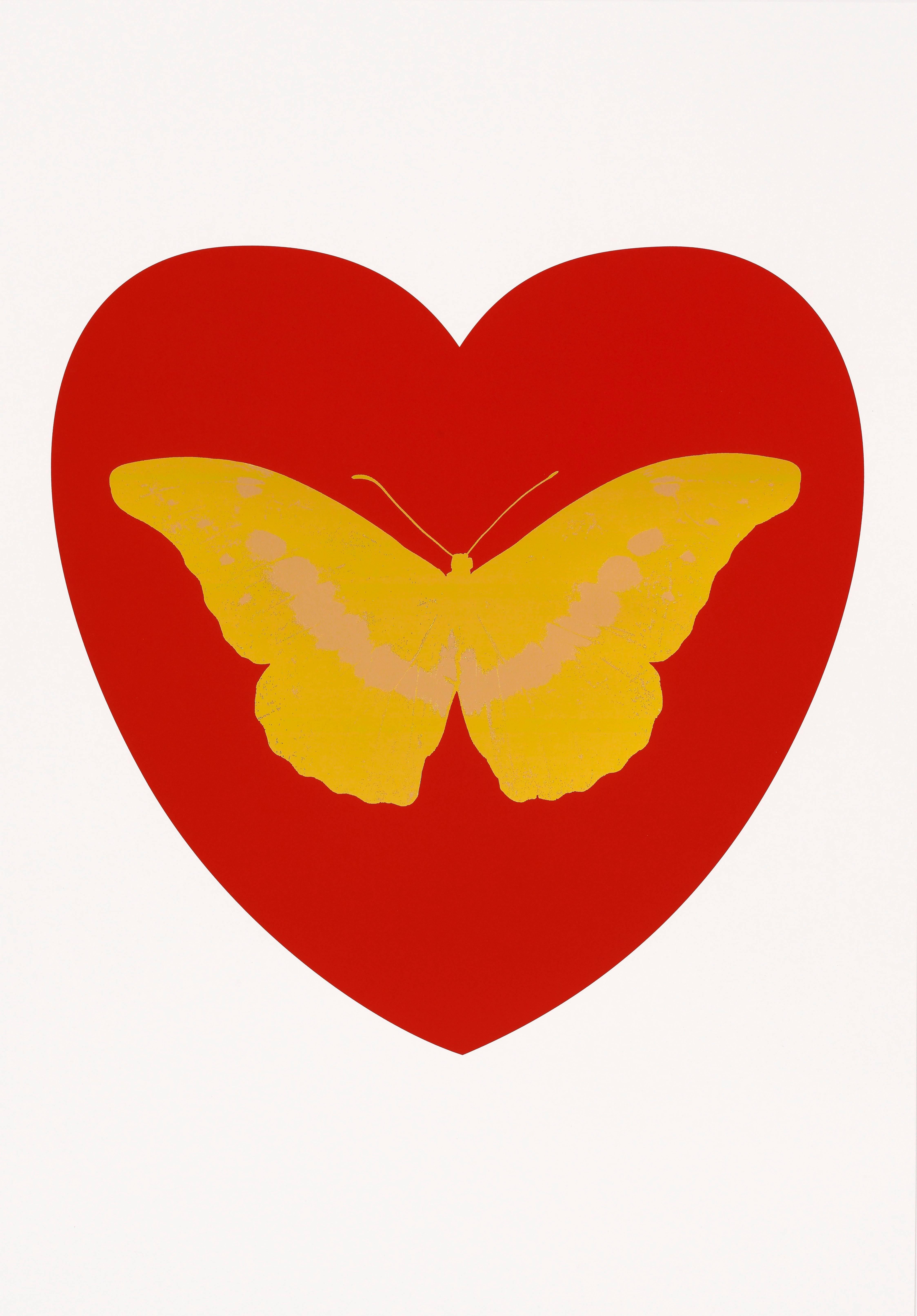 Damien Hirst Animal Print - I Love You - Red/Oriental Gold/Cool Gold 