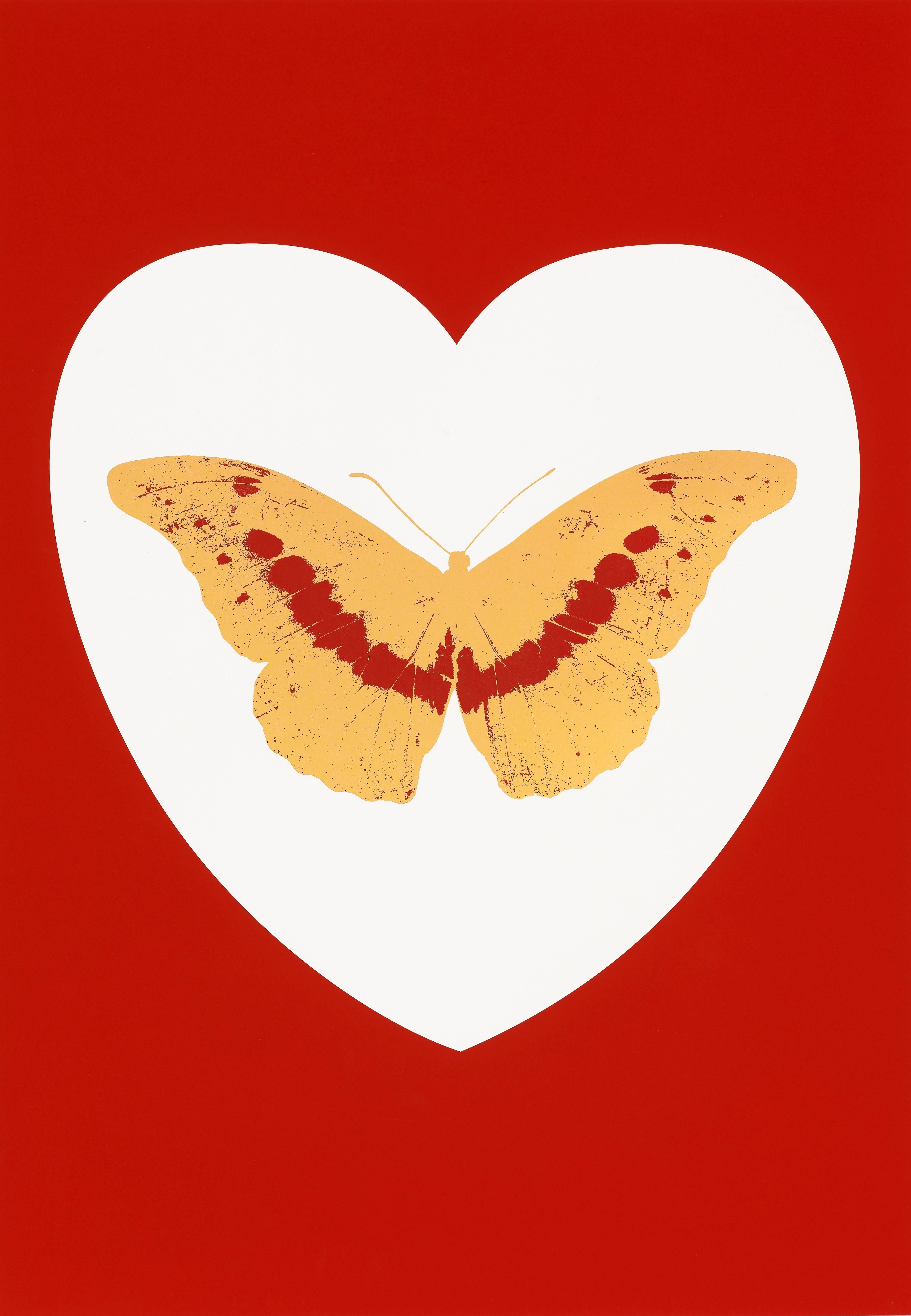 Damien Hirst Animal Print - I Love You - White/Red/Cool Gold/Poppy Red 