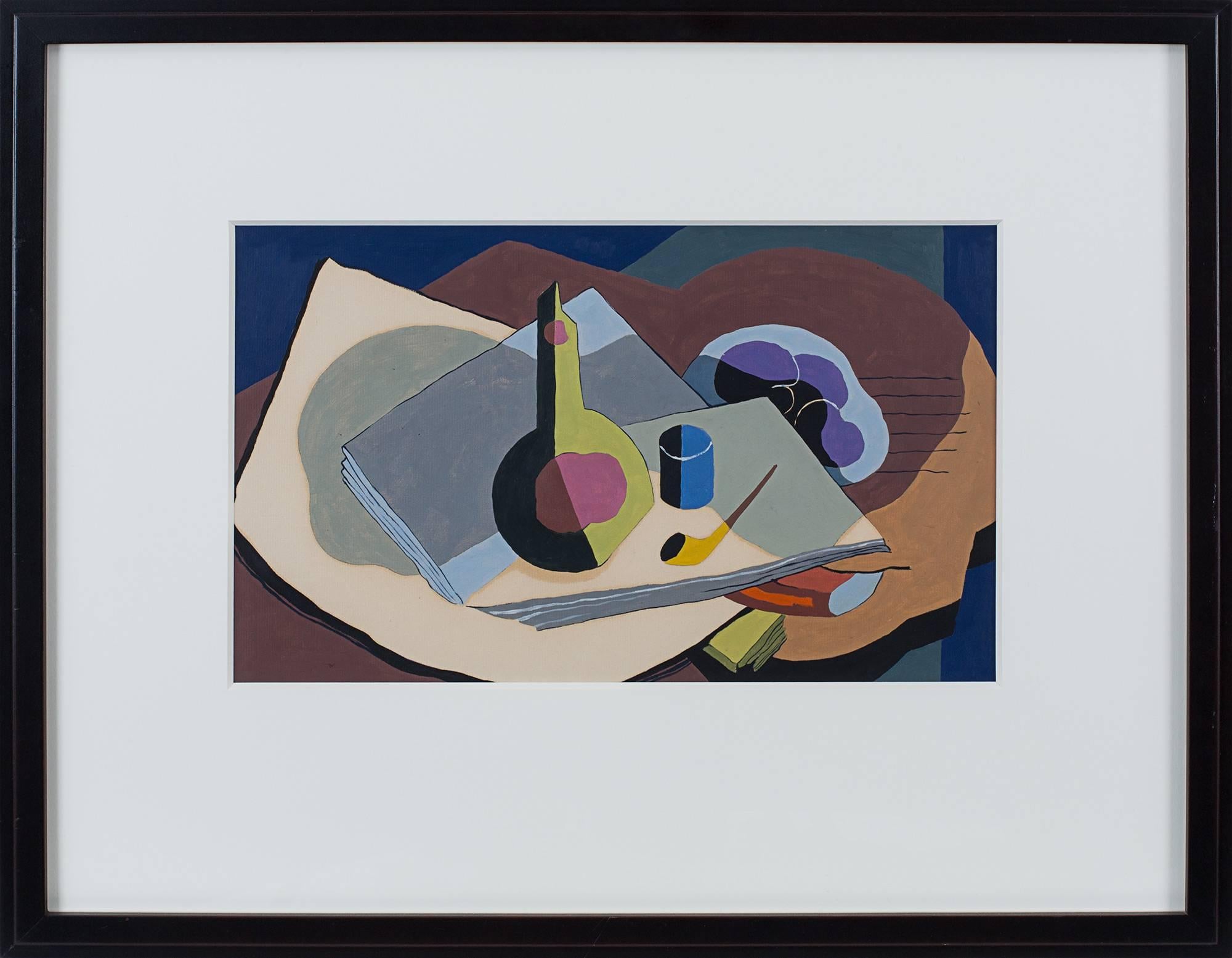 Kenneth Stubbs Still-Life Painting - Still Life with Pipe and Bottle