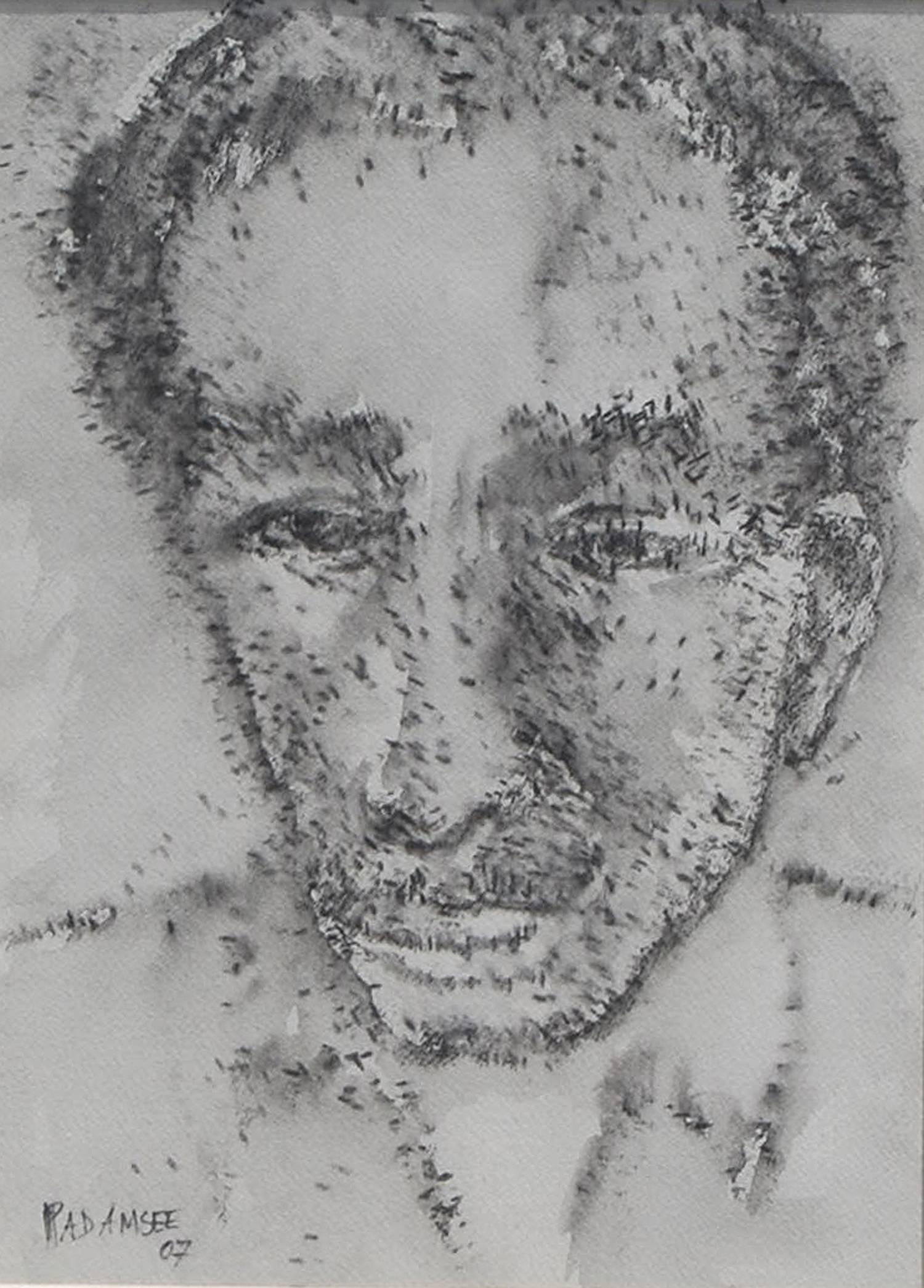 Potrait, A Man, Chinese Ink Paper, Black-White by Padma Bhushan Artist