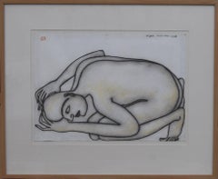 Man Kneeling on the floor, Nude, Pastel on paper by Modern Artist "In Stock"