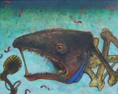 The Bone of Contention, Acryl-Leinwand, Grün, Braun von Indischer Künstler "Auf Lager"