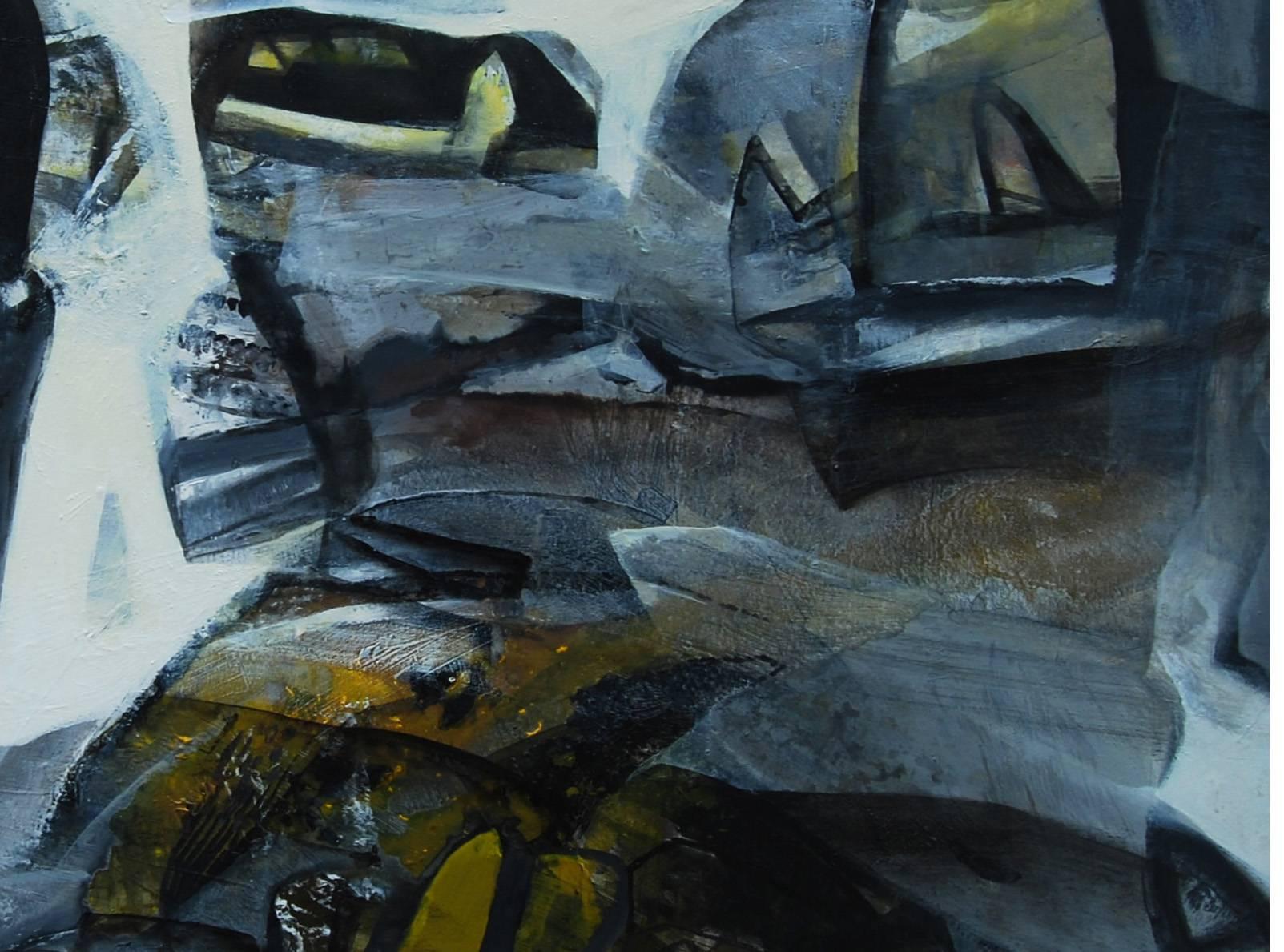 Cityscapes of Benaras, Abstract, Charcoal, Acrylic, Oil, White, Blue 