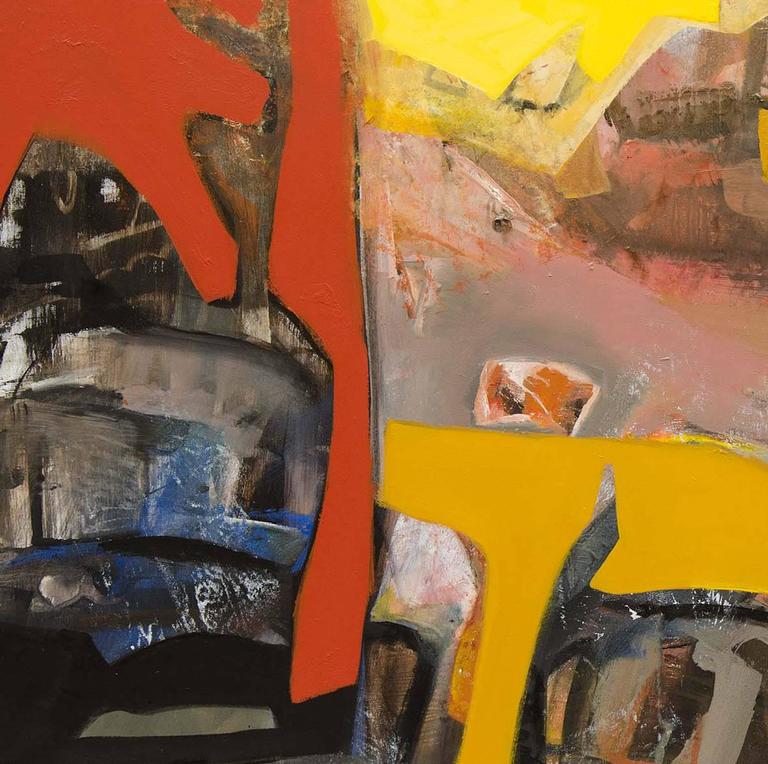 Abstract, Beneras, Cityscape, Acrylic, Red, Yellow, Brown, Grey