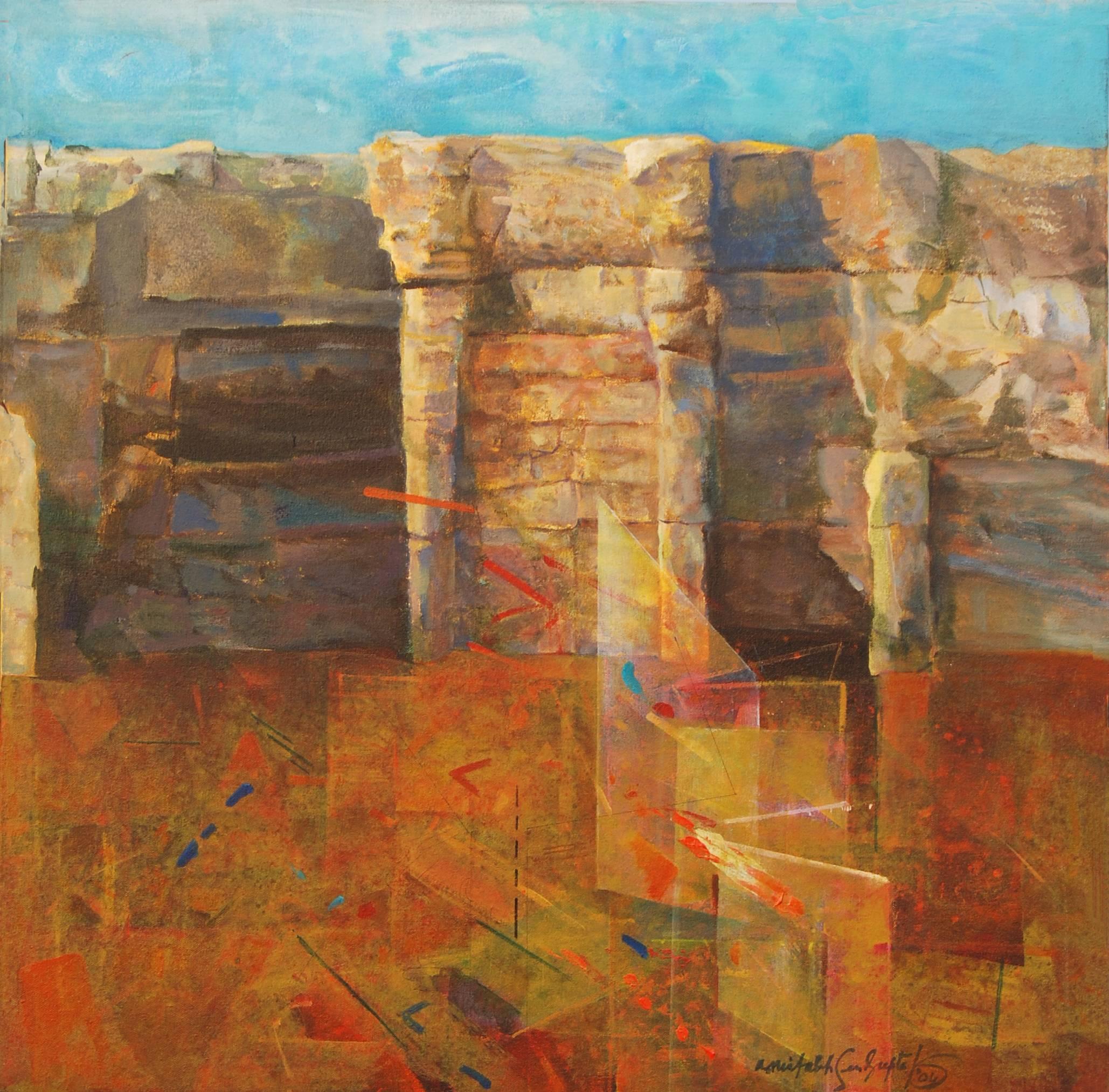 Amitabh Sengupta Abstract Painting - Rock Series, Abstract, Oil Painting, Blue, Browncolor by Modern Artist"In Stock"