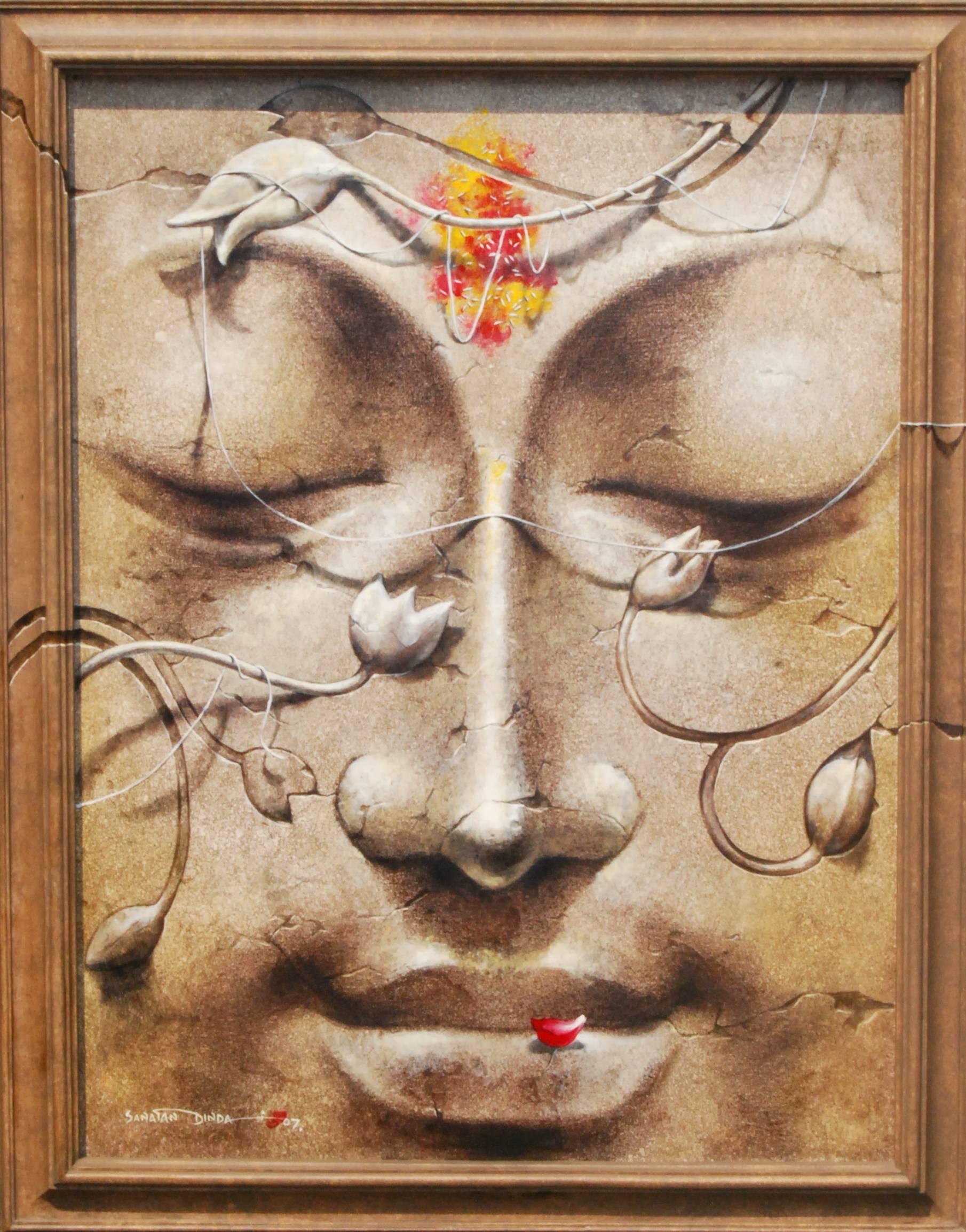 Sanatan Dinda Figurative Painting - Yug-Purush, Buddha, Enlightened Man, Acrylic by Indian Visual Artist "In Stock"