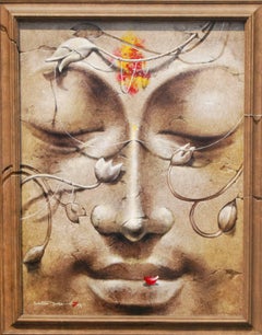 Yug-Purush, Buddha, erleuchteter Mann, Acryl von indischer bildender Künstlerin, „Auf Lager“