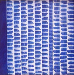 Abstract Painting, Acrylic on Canvas, Blue, White by Indian Artist "In Stock"