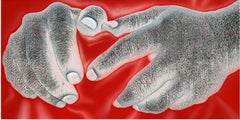The Act of Touching, Diptychon, Acryl auf Leinwand, Rot, vom indischen Künstler „In Stock“