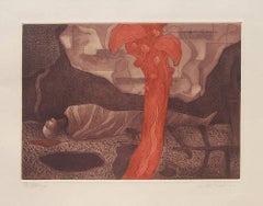 Etching on paper, Brown, Red colors by Contemporary Indian Artist "In Stock"