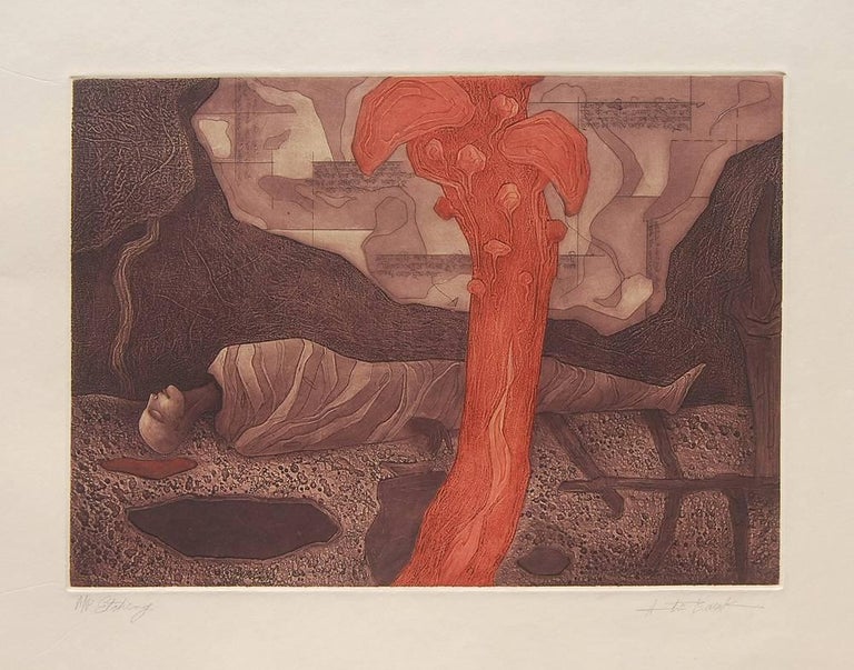 Atin Basak Etching On Paper Brown Red Colors By Contemporary