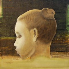 Figure of Women, Painting, Oil, Acrylic on Canvas, Brown, Green, Grey "In Stock"