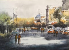 City Scape, City Life, Car, Watercolor on Paper by Indian Artist "In Stock"