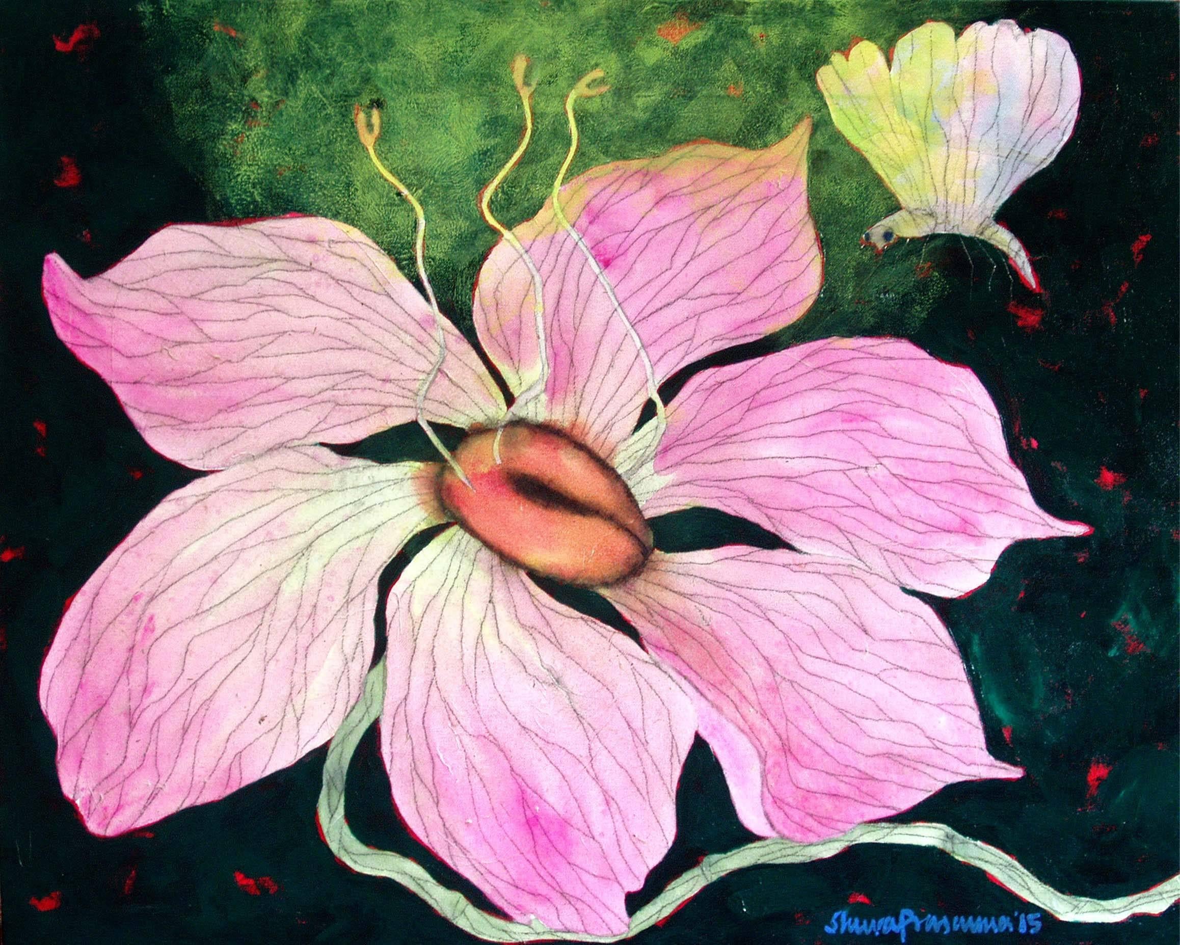 Shuvaprasanna Bhattacharya Still-Life Painting - Illusion, Acrylic, Charcoal & Oil on Canvas, Pink by Modern Artist "In Stock"