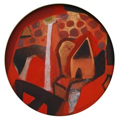 Abstract, Round, Acrylic, Pastel, Pigment, Canvas, Red, Black, Brown "In Stock"