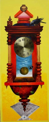 Pradosh Swain Longing Past I Yellow Wall Clock Acrylic