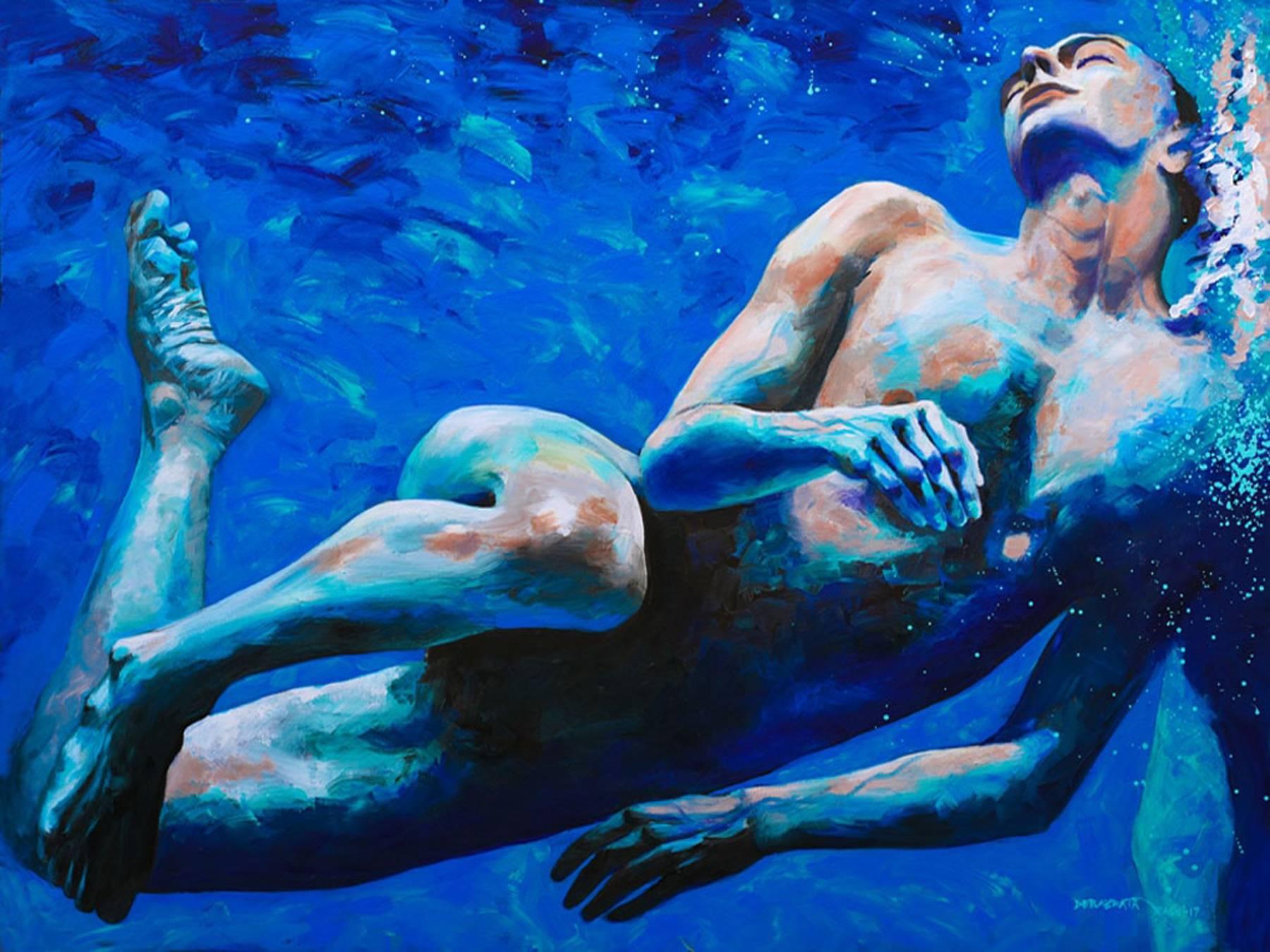 Debabrata Basu Figurative Painting - Submerged Emotions