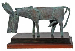 Bronze small animal sculpture, green patina, famous Bengal artist 