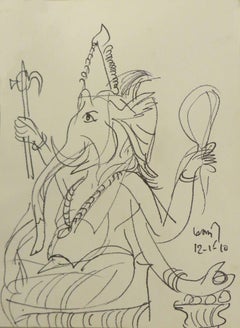 Ganesha, charcoal drawing by awardee Padma-Bhushan,Vibhushan, Modern K.G.Subrama