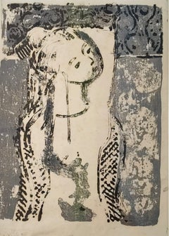 Ragazza, Figurativo, Litografia su carta dell'artista Somnath Hore "In magazzino"
