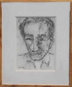 Potrait d'un homme, papier à l'encre chinoise, noir et blanc, par l'artiste Padma Bhushan « En stock »