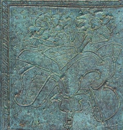 Vaso di fiori, natura morta, piatto di bronzo, verde da Artist of 21st Century "In magazzino"