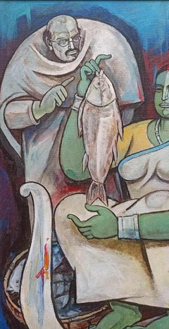 Ohne Titel, Acryl auf Leinwand, Braun, Blaugrün, von einem modernen indischen Künstler „Auf Lager“