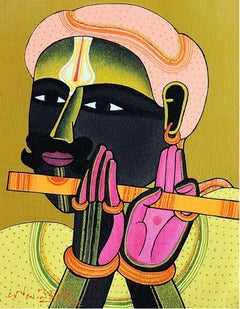 „Mann aus Telengana“, Acryl auf Leinwand vom modernen Künstler Thota Vaikuntam „Auf Lager“