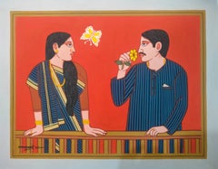 Babu Bibi, Tempera auf Karton des modernen indischen Künstlers Lalu Prasad Shaw „Auf Lager“