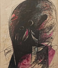 Head, Mixed Media on Paper, Red, Black by Sunil Das "In Stock"
