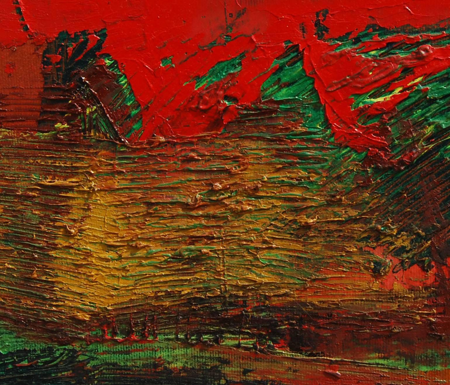Abstract, Acrylic & Oil on Canvas, Red, Green, Brown by Indian Artist 