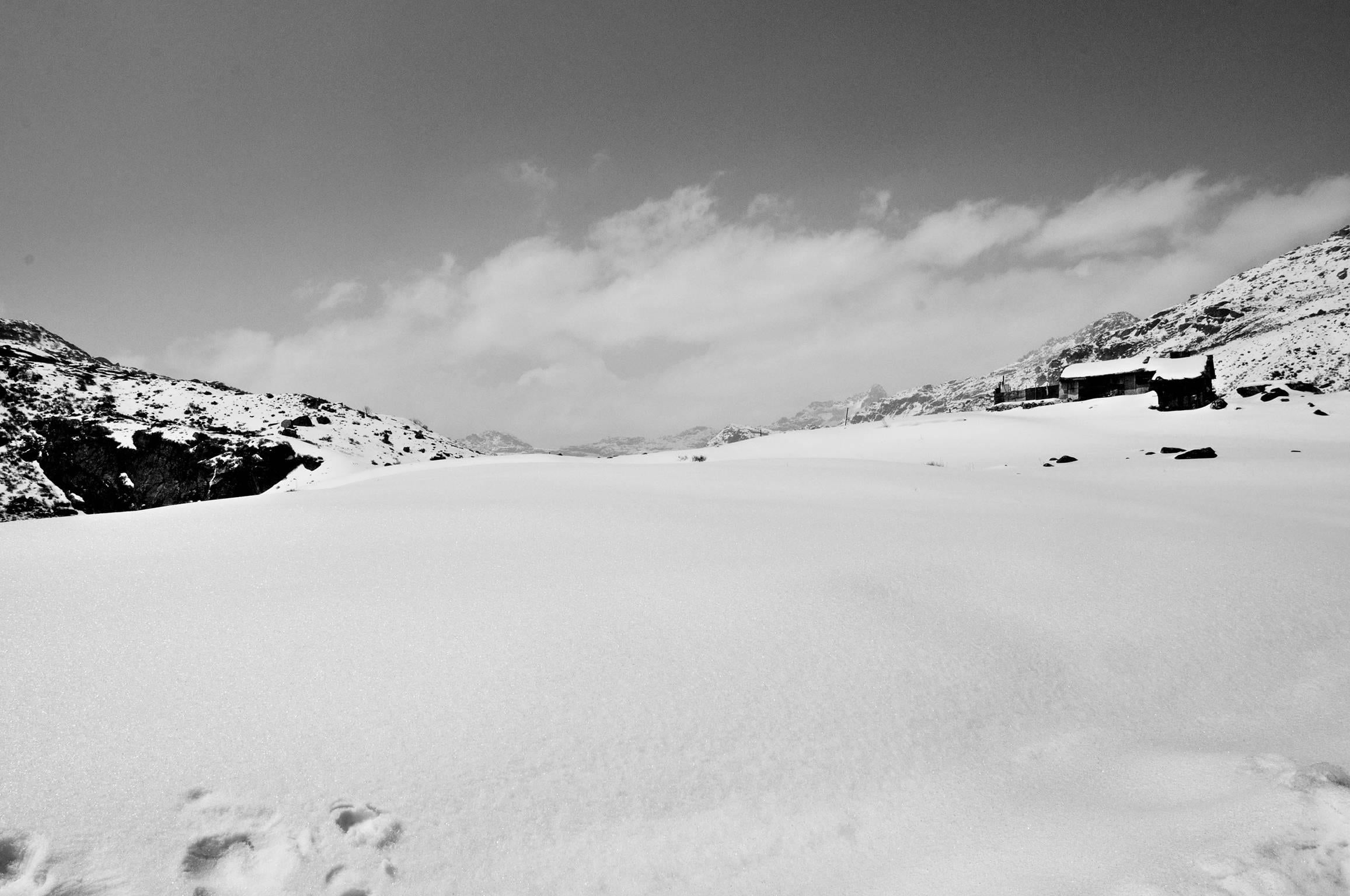 Snowy Hills Scenery, Black & White Photography by Indian Artist 
