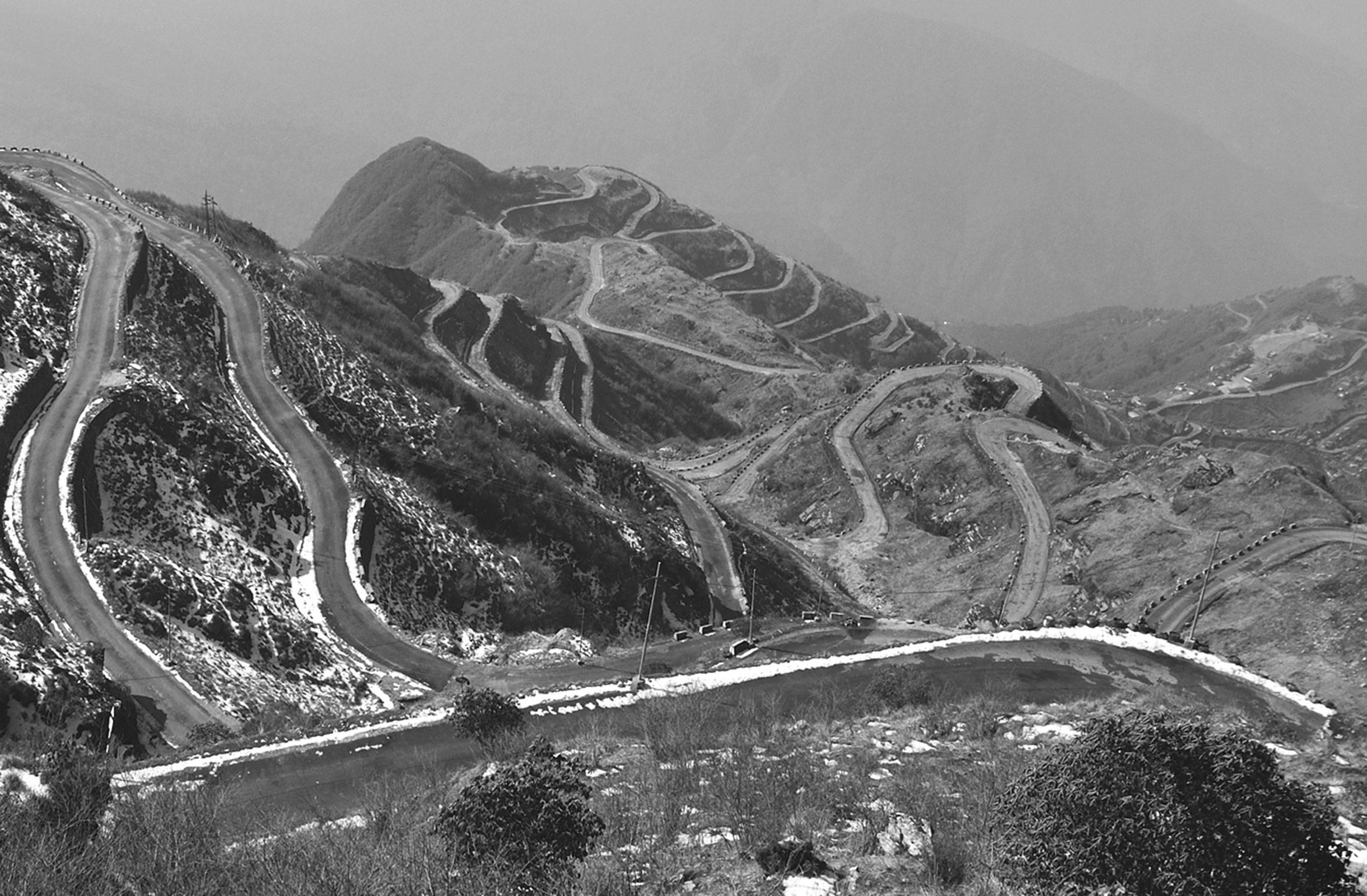 Hilly Roads Scene, Black and White Photography by Indian Artist 