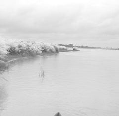 River Side Photography, Kans Grass, Boat, Black, White by Indian Artist"In Stock"