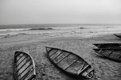 Boats, Sea Beach, Black & White Photography by Indian Artist "In Stock"