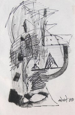 Landscape Drawing, Charcoal on paper by Modern Indian Artist "In Stock" 