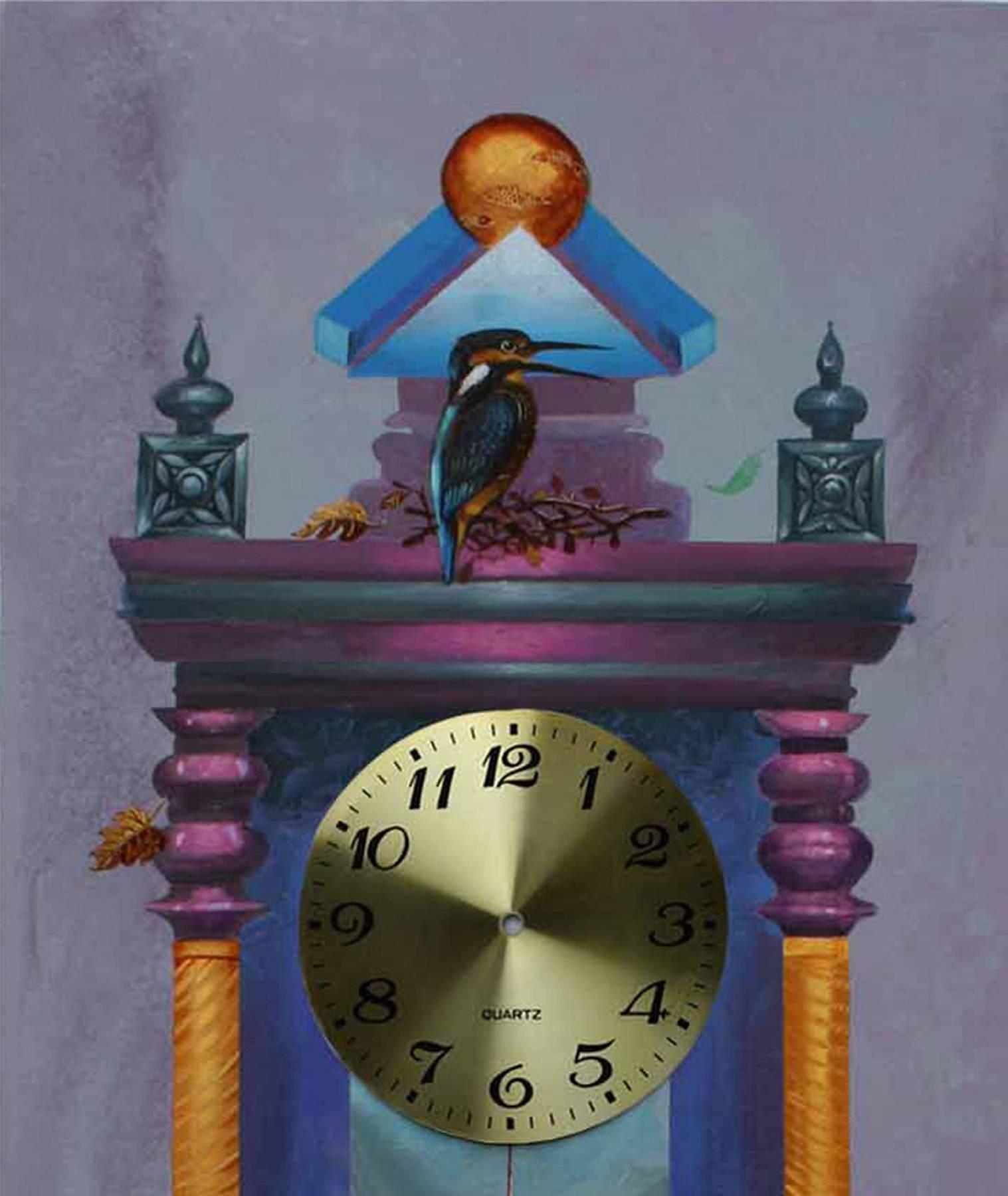 Panneau en acrylique : « Changing Seasons, Time » ; bleus, violets, couleurs de ciel « en stock » - Painting de Pradosh Swain