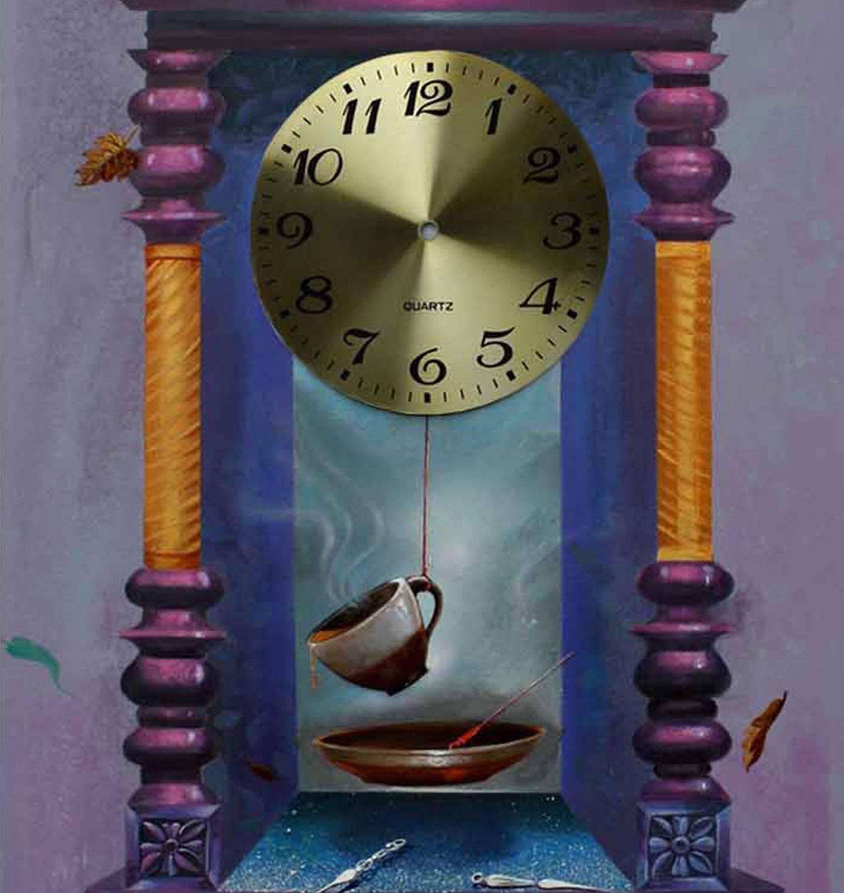 Panneau en acrylique : « Changing Seasons, Time » ; bleus, violets, couleurs de ciel « en stock » - Contemporain Painting par Pradosh Swain